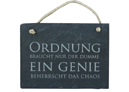 Schiefer Schild 'Ein Genie beherrscht das Chaos' Schiefertafel Wandbild 16x13 von condecoro