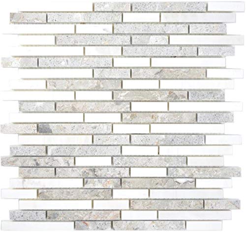 Marmor Mosaik Verbund Stein grau weiss Wand Küche Dusche Bad Fliesenspiegel Mosaikfliese Mosaikmatte Mosaikplatte von conwire