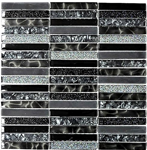 Mosaik Fliese Transluzent schwarz Stäbchen Glasmosaik Crystal Night black für WAND BAD WC DUSCHE KÜCHE FLIESENSPIEGEL THEKENVERKLEIDUNG BADEWANNENVERKLEIDUNG Mosaikmatte Mosaikplatte von conwire