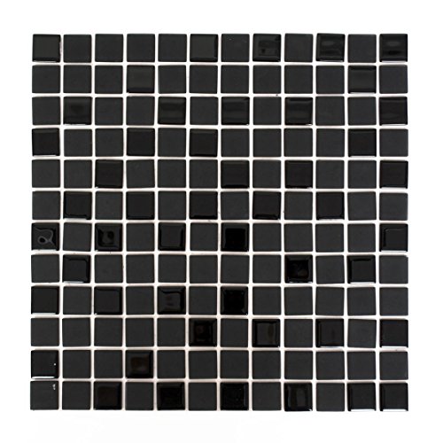 Mosaik Fliese selbstklebend Transluzent schwarz Glasmosaik Crystal schwarz matt schwarz für WAND BAD WC KÜCHE FLIESENSPIEGEL THEKENVERKLEIDUNG BADEWANNENVERKLEIDUNG Mosaikmatte Mosaikplatte von conwire
