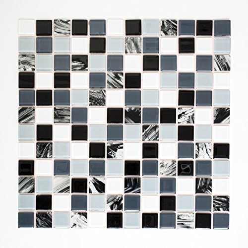 Mosaik Fliesen Mosaikfliesen Glasmosaik Kachel weiß schwarz glänzend Küchenfliese WC Fliesenspiegel Fliese | 10 Mosaikmatten von conwire