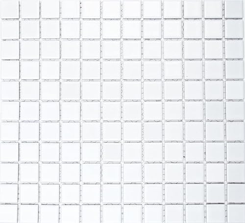 Mosaik Quadrat uni weiß matt Keramik Mosaik, Mosaikstein Format: 25x25x6 mm, Mattengröße: 330x302 mm, 1 Mosaikmatte von conwire