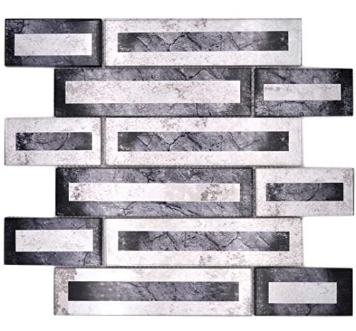 Mosaikfliese Glasmosaik 2D-Optik schwarz silber grau schattiert Küchenrückwand Duschwand | 10 Mosaikmatten von conwire