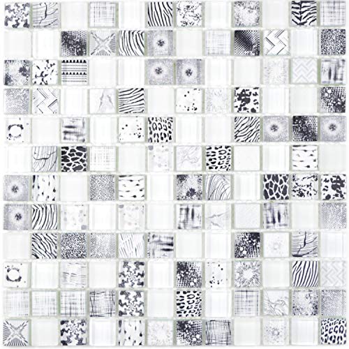 conwire Mosaik Fliese Glasmosaik Quadrat Crystal Mix super White für Wand KÜCHE Fliesenspiegel Thekenverkleidung Wandverblender von conwire