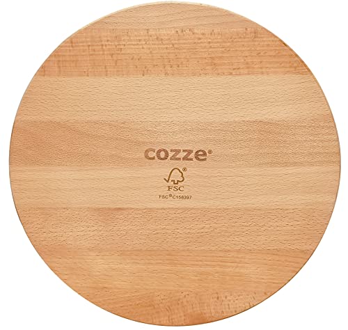 cozze® Premium Buchenholz Pizzabrett | Ø35cm, 12mm dick – Ideal für Pizza, Tapas und Käse, LFGB-zertifiziert von cozze