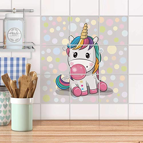 Fliesenbild für Bad und Küche I Fliesen Aufkleber Folie selbstklebend I Fliesen renovieren - Stickerfliesen für Küchen- und Badfliesen I Design: Rainbow das Einhorn von creatisto