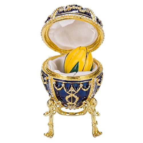 Fabergé-Stil Ei/Schmuckkästchen Rosenknospe mit Blume 9,5 cm blau von danila-souvenirs