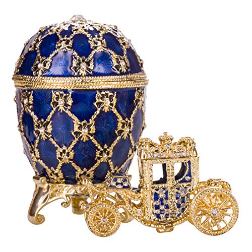 Fabergé-Stil Krönungs Ei/Schmuckkästchen mit Kutsche 10 cm blau von danila-souvenirs
