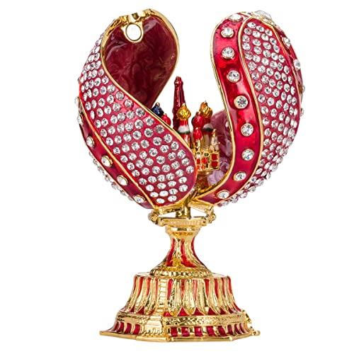 Fabergé-Stil verdrehtes Ei mit Basilius-Kathedrale 12 cm rot von danila-souvenirs