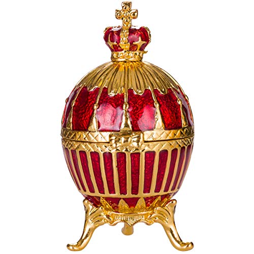 danila-souvenirs Fabergé-Stil Gerippten Ei Schmuckkästchen mit Kaiserkrone 6,5 cm rot von danila-souvenirs