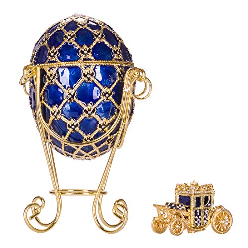 Fabergé-Stil Krönungs Ei/Schmuckkästchen mit Kutsche 19 cm blau von danila-souvenirs