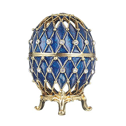 danila-souvenirs Fabergé-Stil geschnitzt Ei/Schmuckkästchen mit Gitter 7,5 cm blau von danila-souvenirs