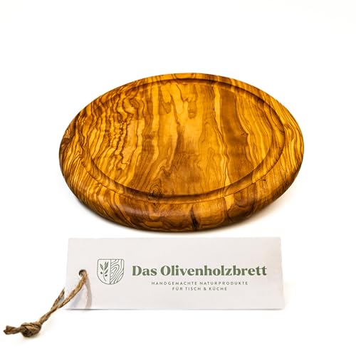 DAS OLIVENHOLZBRETT® Schneide-Brett aus Olivenholz rund mit Rille 22cm von das Olivenholzbrett