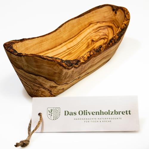 das Olivenholzbrett® / typisch schmal geschnittene Baguetteschale Olivenholz/Brotschale aus Holz, naturbelassener Rand, 25 cm von das Olivenholzbrett