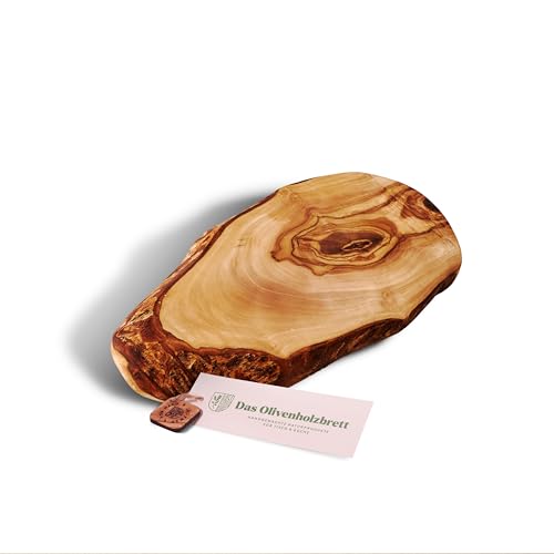 DAS OLIVENHOLZBRETT® Schneidebrett Olivenholz, Brotzeitbrett aus Holz mit naturbelassenem Rand, 30 cm von das Olivenholzbrett