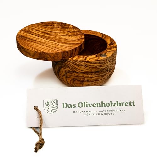 das Olivenholzbrett® Magnetdose Olivenholz Dose mit Schwenkdeckel flach, rund 10cm von das Olivenholzbrett