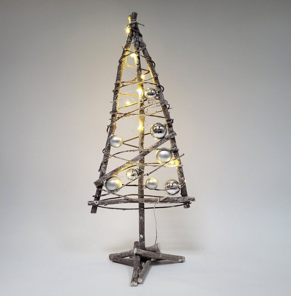 dasmöbelwerk Dekobaum Weihnachtsbaum Deko Baum aus Holz mit Kugeln und LED Beleuchtung von dasmöbelwerk