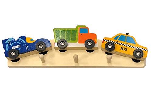 dasmöbelwerk Kindergarderobe Holz Auto Car Garderobe Hakenleiste Kinderzimmer Wand Haken Kleiderhaken -Rennwagen- von dasmöbelwerk