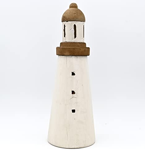 dasmöbelwerk Leuchtturm Deko Figur Holz Maritim Miniatur Leuchtfeuer Turm -Rustik- (H/Ø: 33 x unten 11,5 cm) von dasmöbelwerk