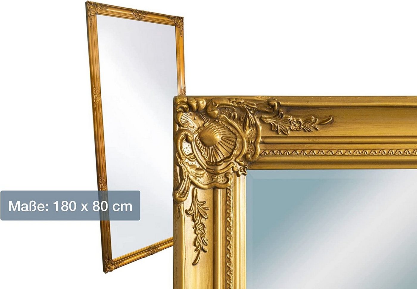 dasmöbelwerk Wandspiegel LC Home Wandspiegel Gold 180 x 80 cm, Spiegelfläche mit edlem Facettenschliff von dasmöbelwerk