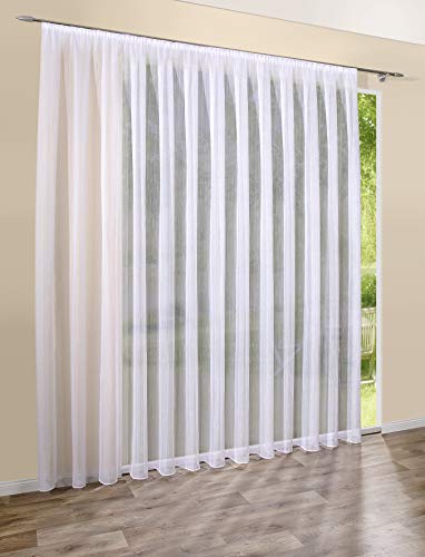 DecoHome | Gardinen Store Transparent Weiß mit Streifen Voile Vorhang mit Kräuselband | 300 x 245cm von deco home