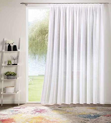 DecoHome | Gardinen Store Voile Effekt Vorhang mit Kräuselband, transparent Weiß, in verschiedenen Größen | 600 x 145 cm von deco home