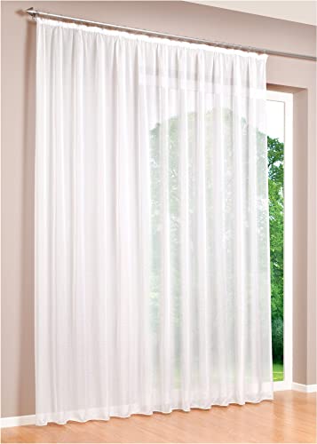 DecoHome | Gardinen Store Voile Vorhang mit Kräuselband, transparent Weiß, in verschiedenen Größen (145, 450) von deco home
