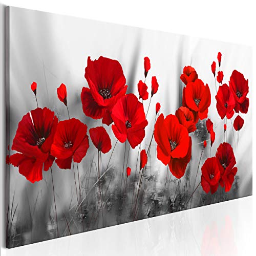 decomonkey Akustikbild Blumen Mohnblumen rot 135x45 cm 1 Teilig Leinwand Modern Bilder Wandbilder XXL Schallschlucker Schallschutz Akustikdämmung Wandbild Deko Leise Natur Weiß modern von decomonkey