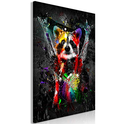 decomonkey Bilder Tiere Abstrakt 40x60 cm 1 Teilig Leinwandbilder Bild auf Leinwand Vlies Wandbild Kunstdruck Wanddeko Wand Wohnzimmer Wanddekoration Deko Waschbär schwarz bunt von decomonkey