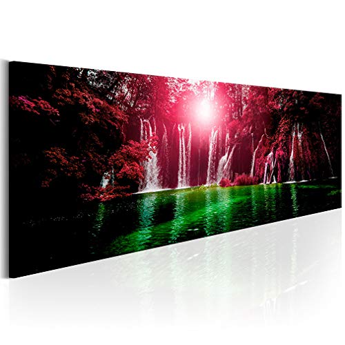 decomonkey Bilder Wald Wasserfall 150x50 cm XXL 1 Teilig Leinwandbilder Bild auf Leinwand Vlies Wandbild Kunstdruck Wanddeko Wand Wohnzimmer Wanddekoration Deko Natur Landschaft Dschungel von decomonkey