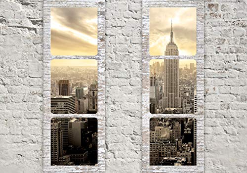 decomonkey Fototapete New York 300x210 cm XL Tapete Wandbild Wandbild Bild Fototapeten Tapeten Wandtapete Wandtapete Skyline Stadt Ziegel Muster Ziegelmauer Fenster von decomonkey