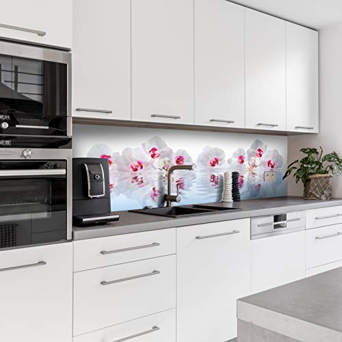 Dedeco Küchenrückwand Motiv: Blumen V1, 3mm Acrylglas als Spritzschutz für die Küchenwand Wandschutz Dekowand wasserfest, 3D-Effekt, alle Untergründe, 220 x 60 cm von dedeco
