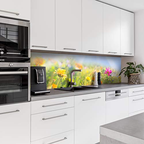 Dedeco Küchenrückwand Motiv: Blumen V3, 3mm Acrylglas als Spritzschutz für die Küchenwand Wandschutz Dekowand wasserfest, 3D-Effekt, alle Untergründe, 220 x 60 cm von dedeco