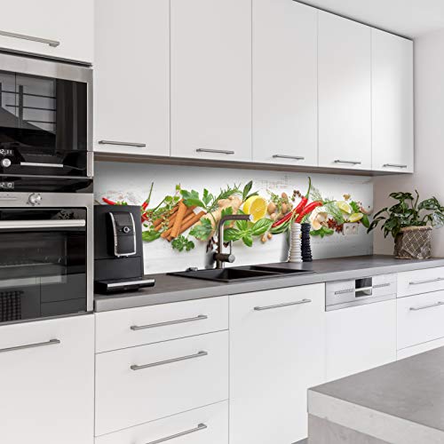 Dedeco Küchenrückwand Motiv: Obst & Gemüse V2, 3mm Acrylglas als Spritzschutz für die Küchenwand Wandschutz Dekowand wasserfest, 3D-Effekt, alle Untergründe, 220 x 60 cm von dedeco