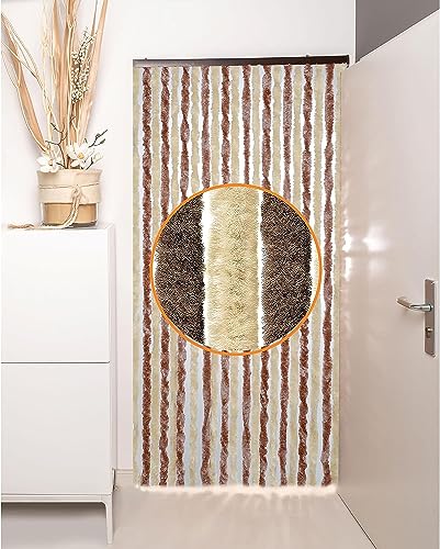 DEFACTO Flauschvorhang Türvorhang (100x200 cm) Chenille Fliegenschutz Insektenschutz Camping 100% Made In Italy - Vielseitig, Leicht Zu Reinigen, Effektiver Sicht- Und Hitzeblocker - (Braun/Beige) von DEFACTO