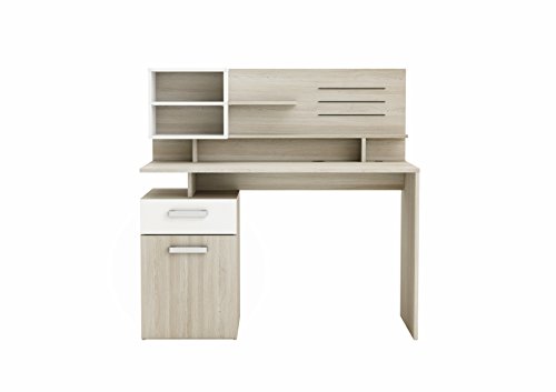 Demeyere Single-Unit Schreibtisch + 1 Top Abschnitt Malicia, Holz, Shannon Eiche/Pearl Weiß von demeyere