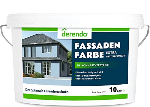 derendo Fassadenfarbe blau 10l mit EXTRA hohem Wetterschutz, matte silikonharzverstärkte Fassaden Farbe, hohe Deckkraft und gute Füllkraft bei kleinen Rissen (Taubenblau E23080) von derendo