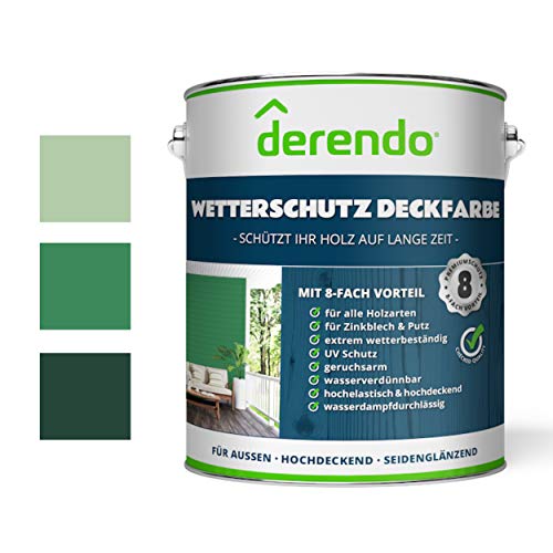 derendo Holzfarbe grün, 750ml seidenglänzend, Wetterschutzfarbe für Außen, Holzschutzfarbe mit hoher Deckkraft, wasserverdünnbar (750ml, signalgrün RAL 6032) von derendo