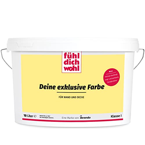 derendo Fühl Dich Wohl Deine Farbe gelb, matte Wandfarbe gelb, hohe Deckkraft, verschiedene Gelbtöne zur Auswahl (10L, Cremegelb E7-22) von derendo