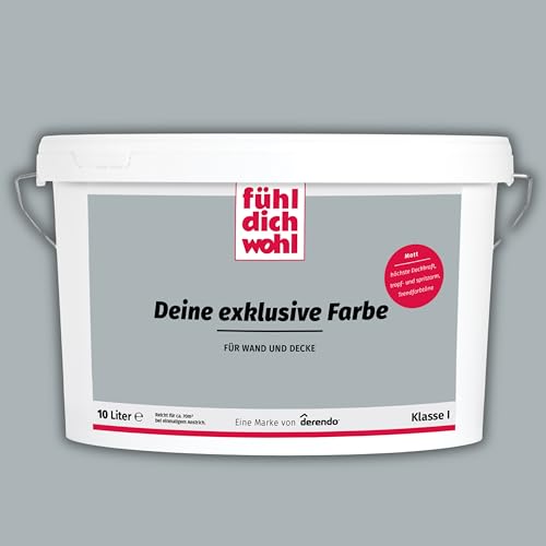 derendo Fühl Dich Wohl Deine Farbe grau, matte Wandfarbe grau, hohe Deckkraft, verschiedene Grautöne zur Auswahl (10L, Betongrau) von derendo