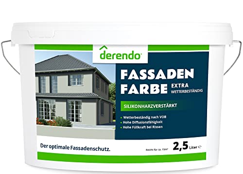 derendo Fassadenfarbe grün 2,5l mit EXTRA hohem Wetterschutz, matte silikonharzverstärkte Fassaden Farbe, hohe Deckkraft und gute Füllkraft bei kleinen Rissen (Kaperngrün) von derendo