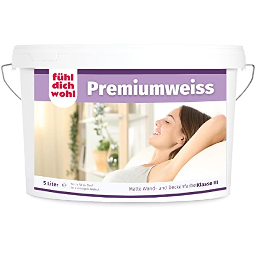 derendo Fühl Dich Wohl wandfarbe weiß hohe deckkraft 5l innenfarbe weiß matt wandfarbe ausbessern wände streichen ohne tropfen hochdeckend innen wandfarbe weiss 5 Liter von derendo