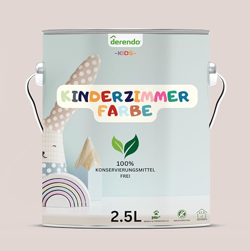 derendo Kinderzimmer Wandfarbe – Umweltfreundlich, Geruchsneutral, Hohe Deckkraft, Schadstofffrei – Farbenfrohe Auswahl pastellfarben Farbe (Rosa -Einhorn Rosa, 2,5 Liters) von derendo