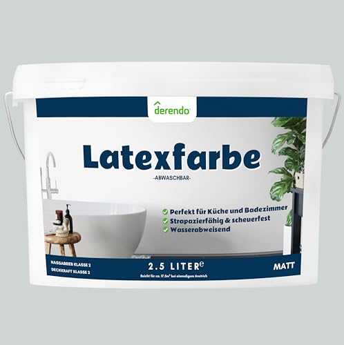 derendo Latexfarbe grau hellgrau matt abwaschbar 2.5 Liter für Innen küche streichen badezimmer streichen graue wandfarbe hohe deckkraft wandfarbe grau deckend von derendo