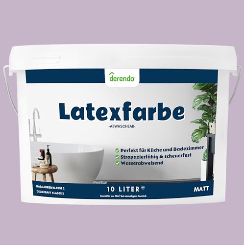 derendo Latexfarbe lila flieder matt abwaschbar 10 Liter für Innen küche streichen badezimmer streichen lila wandfarbe hohe deckkraft wandfarbe lila deckend von derendo