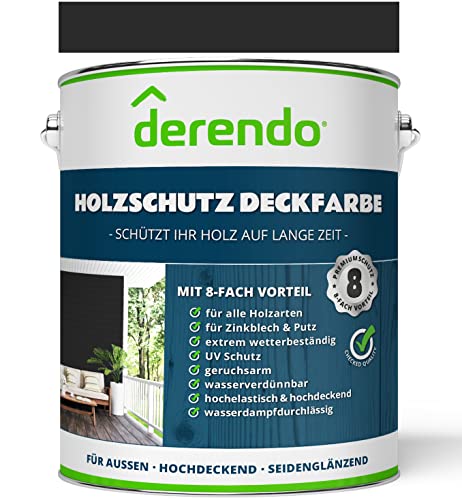 derendo Profi Holzschutzfarbe Aqua schwarz für Außen, 750 ml wasserverdünnbare Wetterschutzfarbe, seidenglänzend, verschiedene Farbtöne, Holzfarbe mit sehr hoher Deckkraft (signalschwarz RAL 9004) von derendo