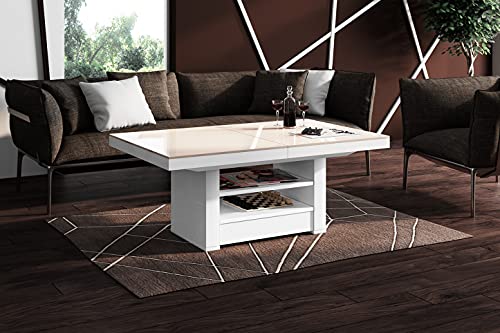 Design Couchtisch Tisch HLM-111 Hochglanz Schublade höhenverstellbar ausziehbar (Cappuccino/Weiß Hochglanz) von designimpex