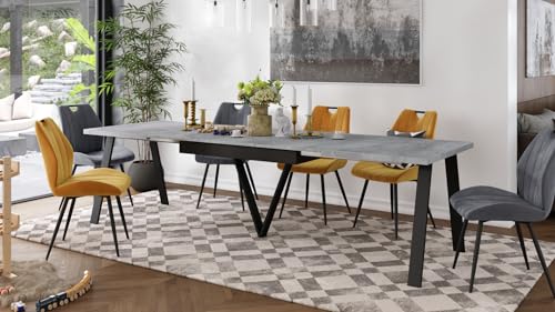 Design Esstisch Avery ausziehbar 140-290 cm Esszimmertisch Tisch, Farbe:Beton - Schwarz matt von designimpex