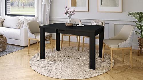 Design Esstisch Tisch Fonte ausziehbar 85 bis 130 cm, Farbe:Schwarz matt von designimpex