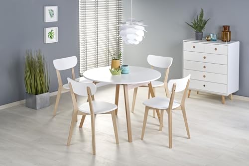 Design Esstisch Tisch HAR-111 Weiß matt - Honigeiche Honig rund ausziehbar 102 bis 142 cm von designimpex